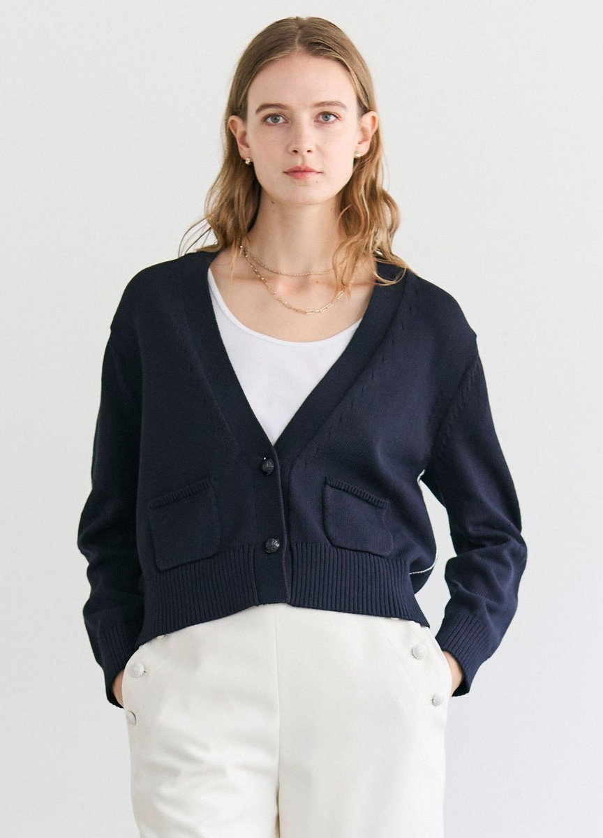 短版口袋針織開襟衫